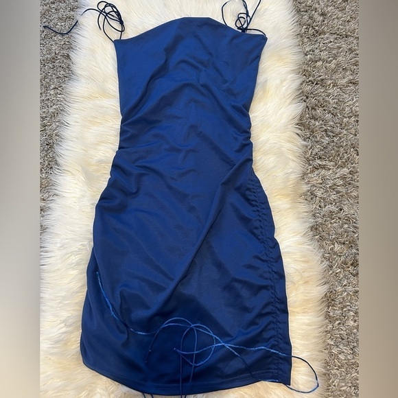 Blue Ruched Spaghetti Strap Mini Dress - Picture 1 of 1